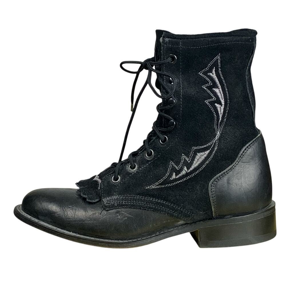 Larado Black Leather Suede Riding Boots Silver Embroidery 7.5 Western Witchy